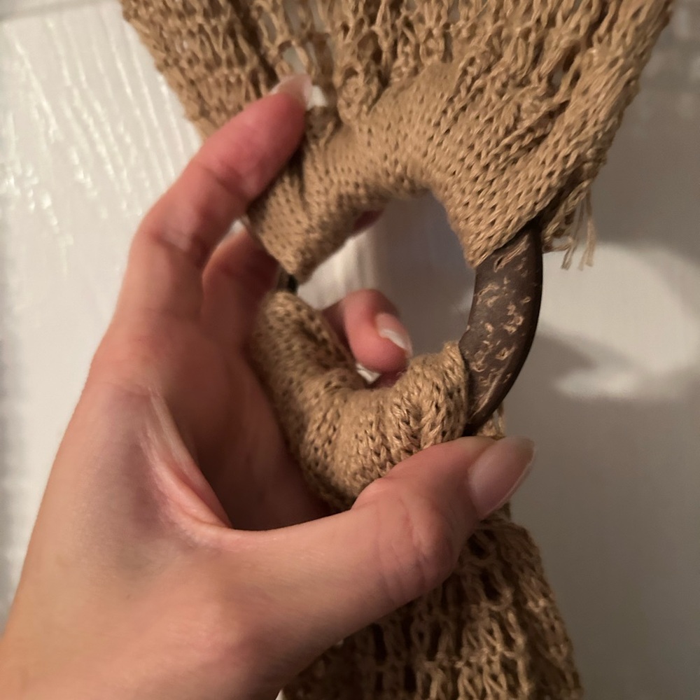 Tan Crochet Long Sleeve Knit Swim Beach Crochet Dress Cover Up - Picture 8 of 10